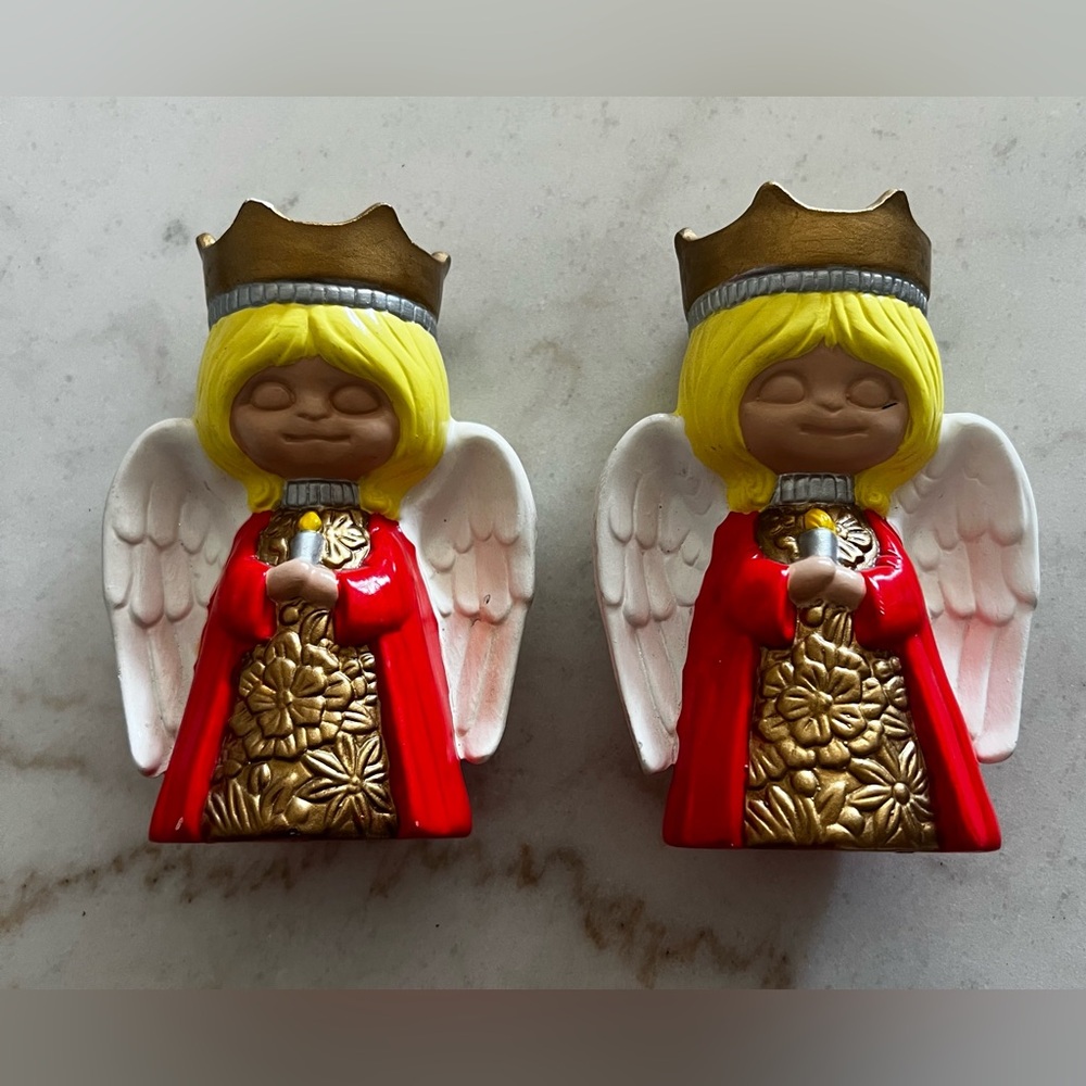 Vintage Ardco 1960’s Ceramic Angel MCM Candleholders Made In Japan -READ-